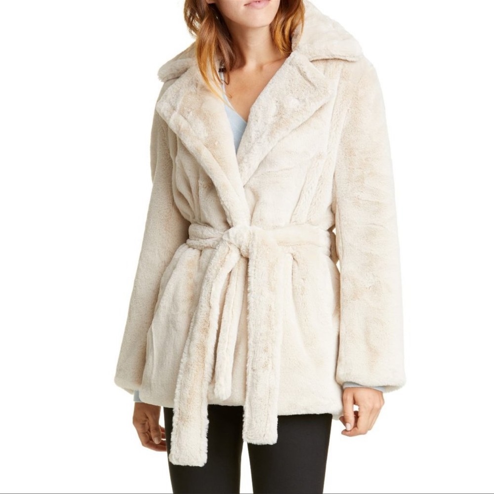 Vince Cream Faux Fur Belted Teddy Coat